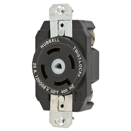Hubbell Wiring Device-Kellems Locking Receptacle, Non-NEMA, 20 A, 250V AC, Three Phase, 4 Pole, Flush Mount, Screw Terminals HBL45905
